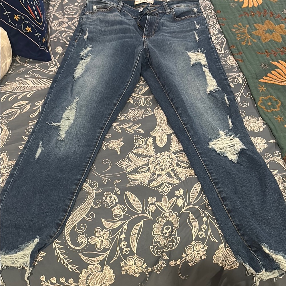 Guess Blue Straight Leg Jeans with Distressed Details